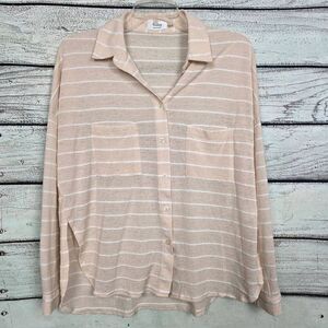 Bluivy S Beige White Striped Button Down Shirt